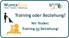 Icon: Hund im Training, Kind und Hund auf Bank. Text. Training os´der Beziehungß Wir finden: Training ist Beziehung